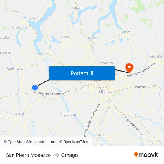 San Pietro Mosezzo to Ornago map