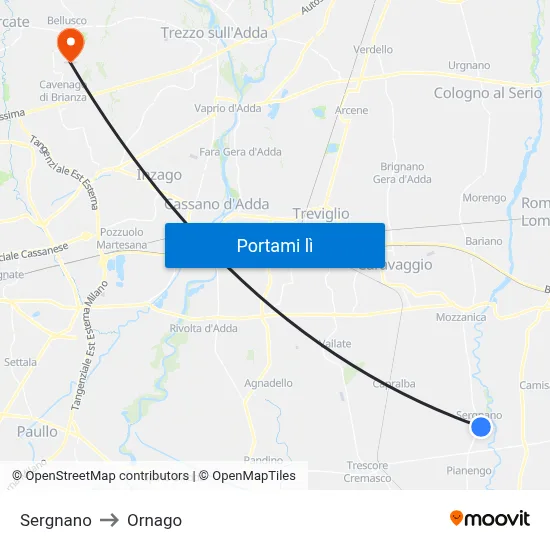 Sergnano to Ornago map