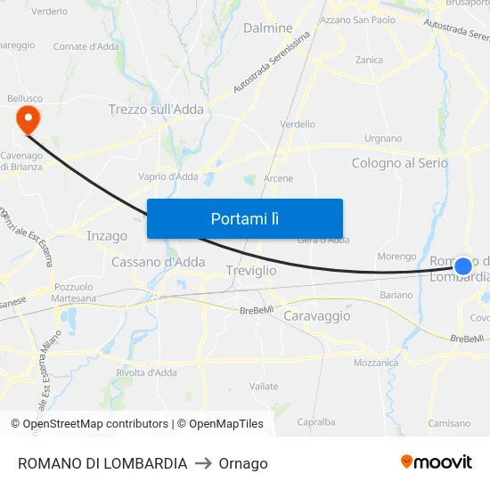 ROMANO DI LOMBARDIA to Ornago map
