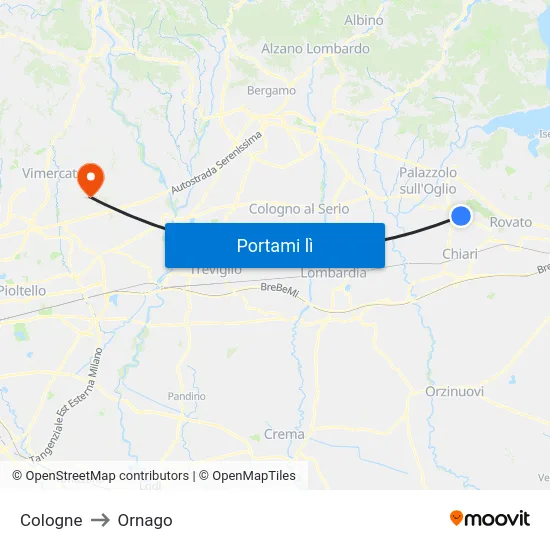 Cologne to Ornago map