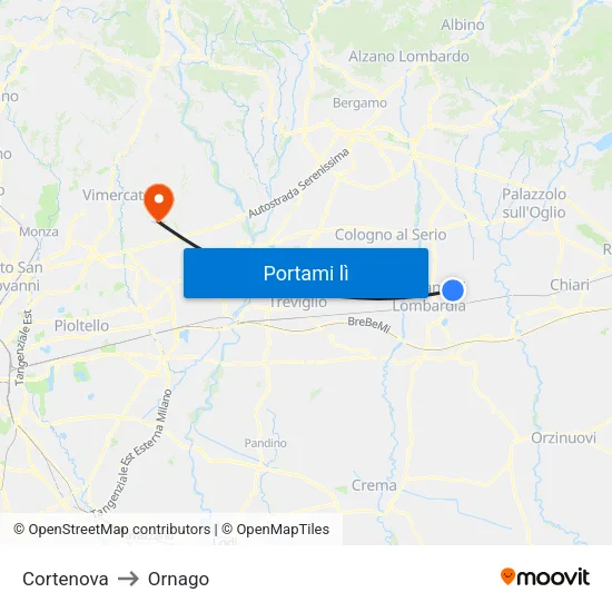 Cortenova to Ornago map