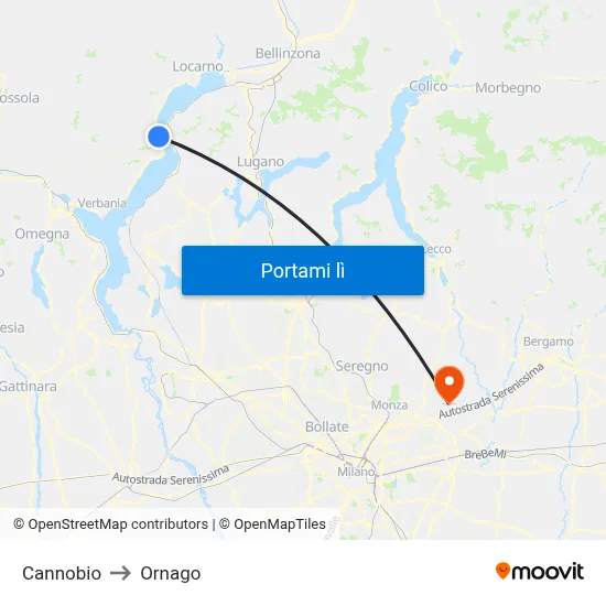 Cannobio to Ornago map