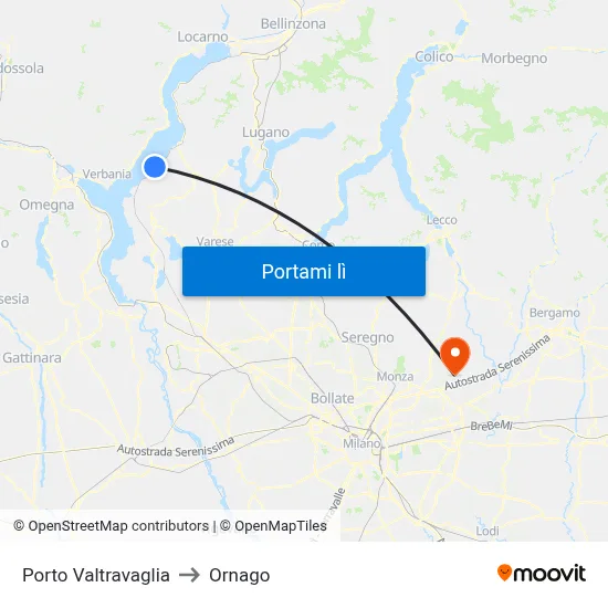 Porto Valtravaglia to Ornago map