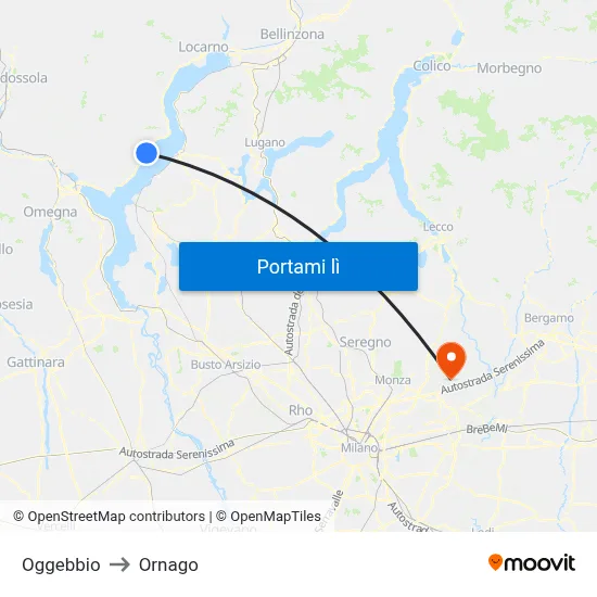 Oggebbio to Ornago map