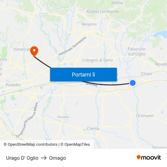 Urago D' Oglio to Ornago map