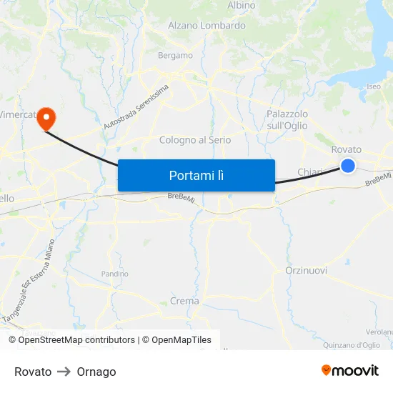 Rovato to Ornago map