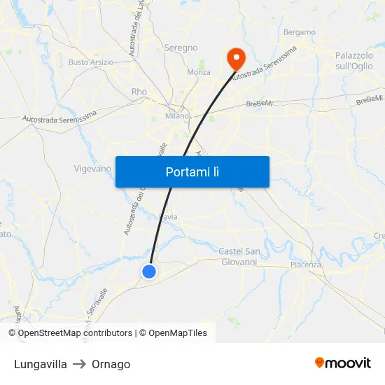 Lungavilla to Ornago map