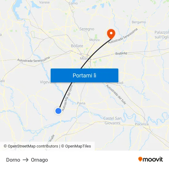 Dorno to Ornago map