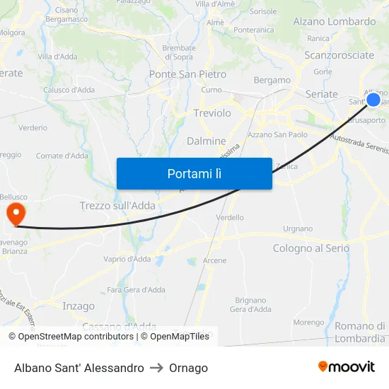 Albano Sant' Alessandro to Ornago map