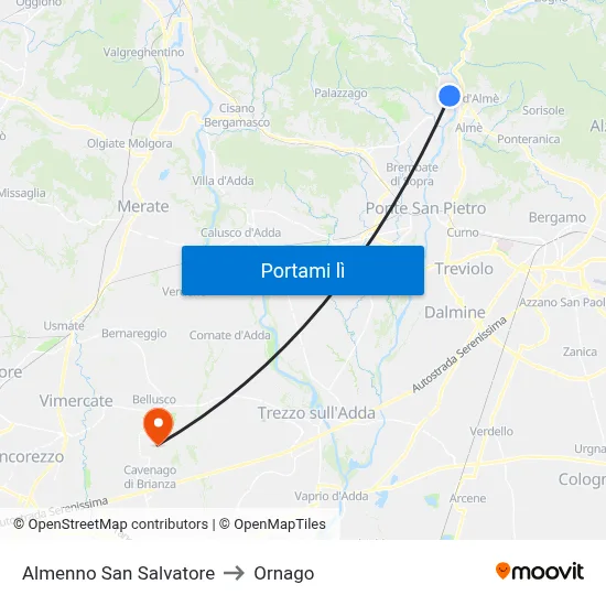 Almenno San Salvatore to Ornago map