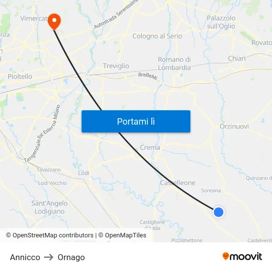 Annicco to Ornago map