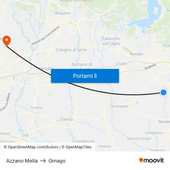 Azzano Mella to Ornago map