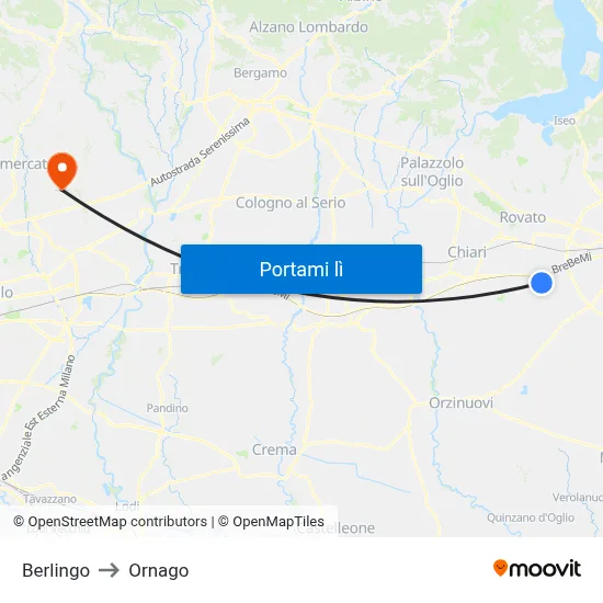 Berlingo to Ornago map