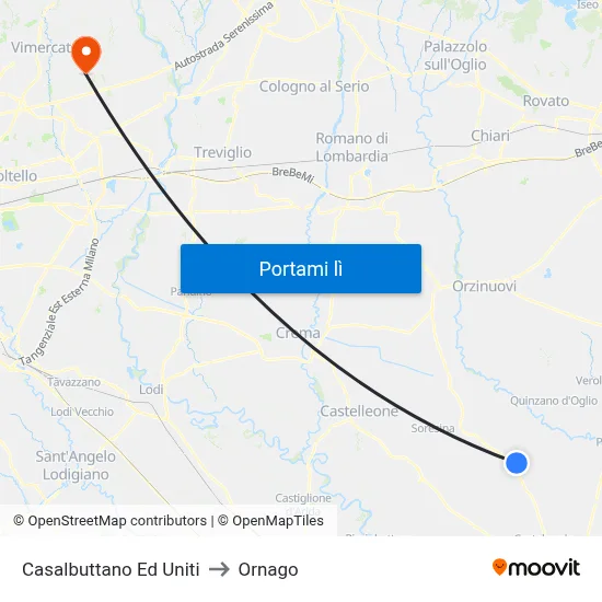 Casalbuttano Ed Uniti to Ornago map