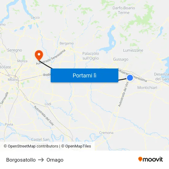 Borgosatollo to Ornago map