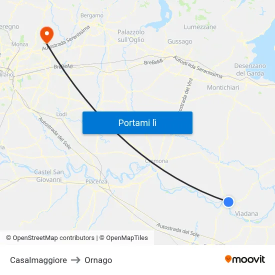 Casalmaggiore to Ornago map