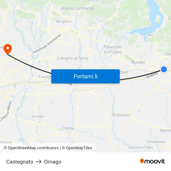 Castegnato to Ornago map