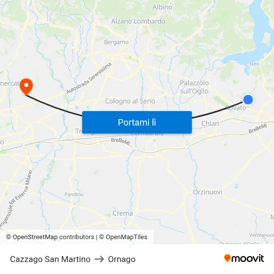 Cazzago San Martino to Ornago map
