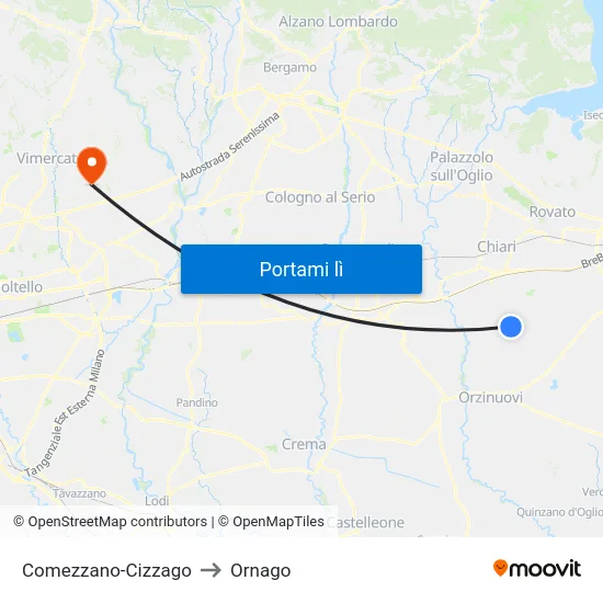 Comezzano-Cizzago to Ornago map