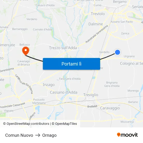 Comun Nuovo to Ornago map