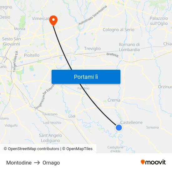 Montodine to Ornago map