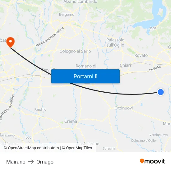 Mairano to Ornago map