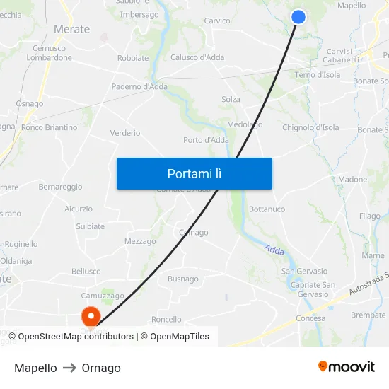 Mapello to Ornago map