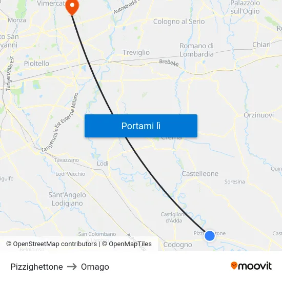 Pizzighettone to Ornago map