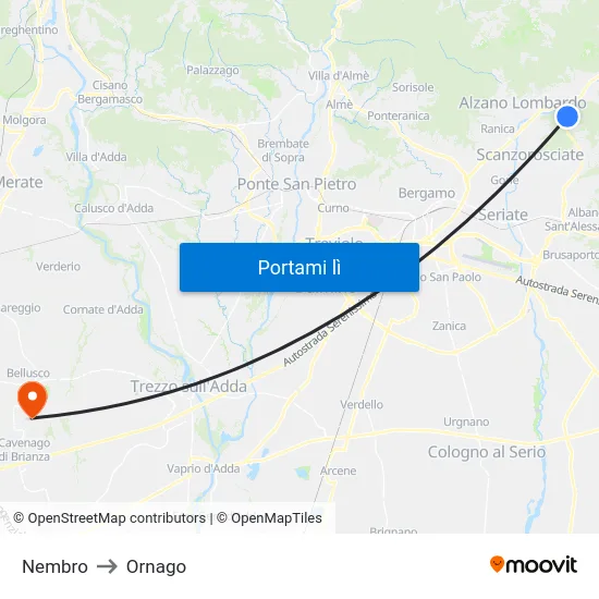 Nembro to Ornago map
