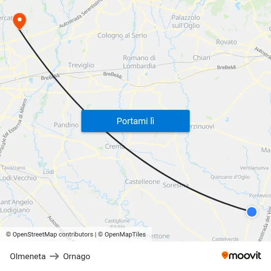Olmeneta to Ornago map