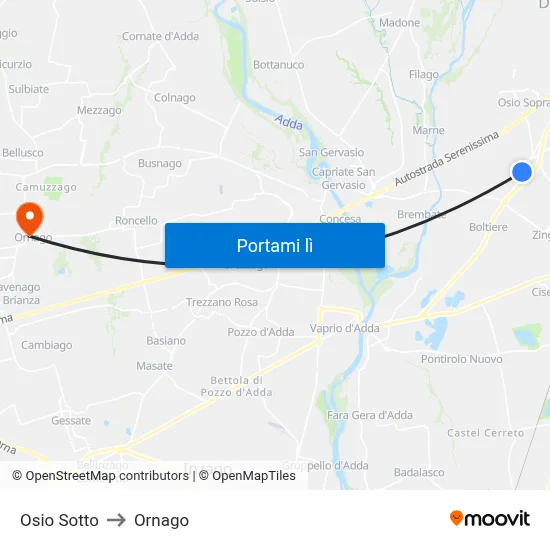 Osio Sotto to Ornago map