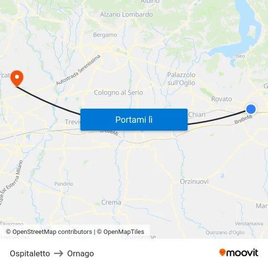 Ospitaletto to Ornago map