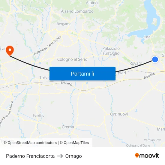 Paderno Franciacorta to Ornago map