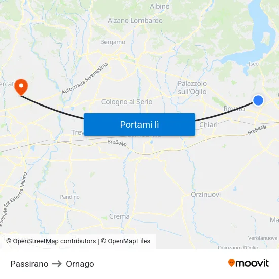 Passirano to Ornago map