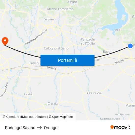 Rodengo-Saiano to Ornago map