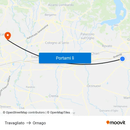 Travagliato to Ornago map