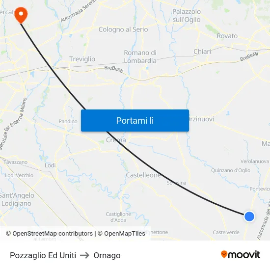 Pozzaglio Ed Uniti to Ornago map