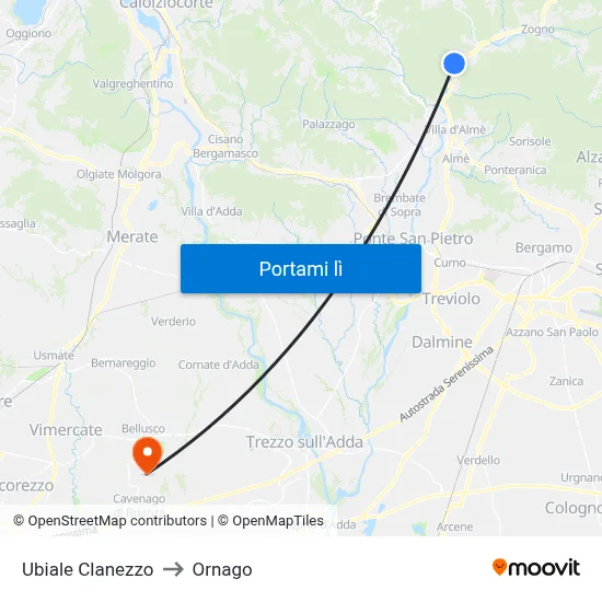 Ubiale Clanezzo to Ornago map