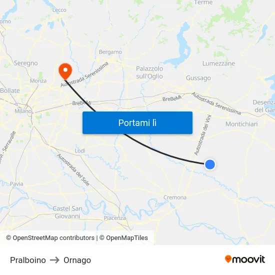 Pralboino to Ornago map