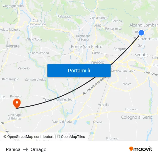 Ranica to Ornago map