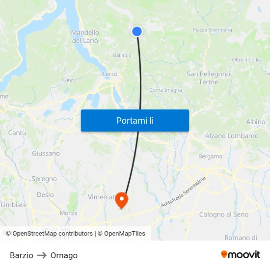 Barzio to Ornago map