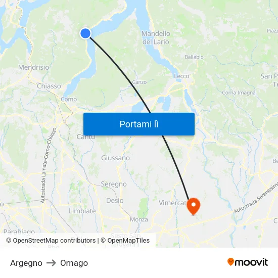 Argegno to Ornago map