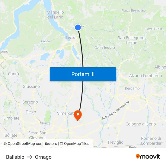 Ballabio to Ornago map