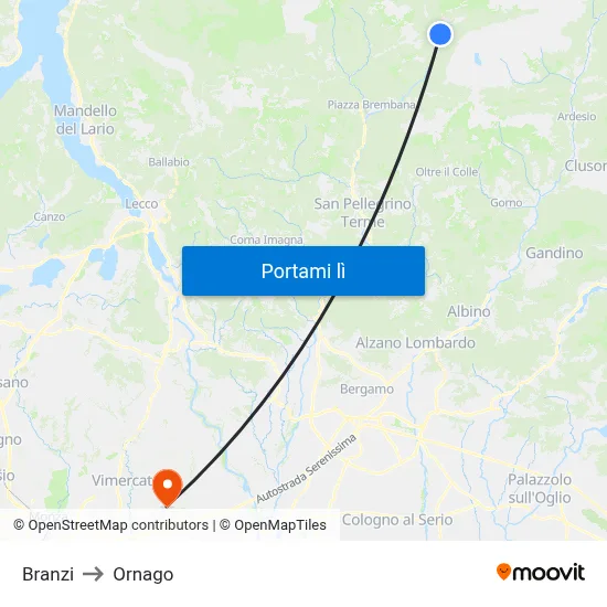 Branzi to Ornago map
