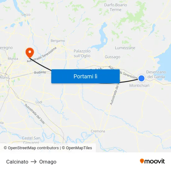 Calcinato to Ornago map