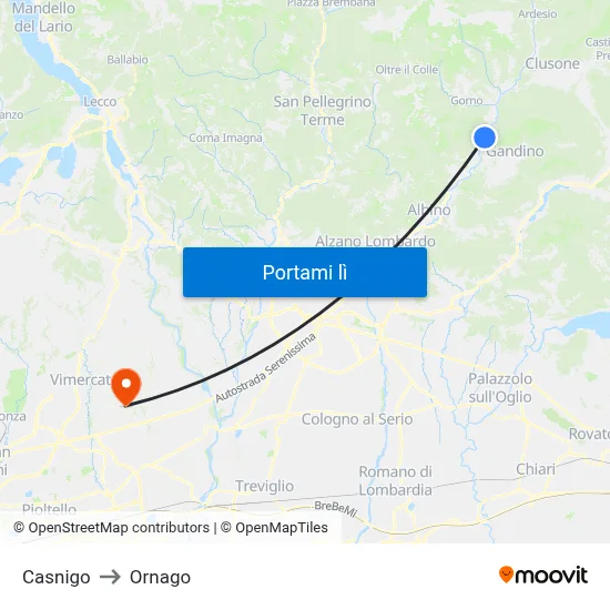 Casnigo to Ornago map