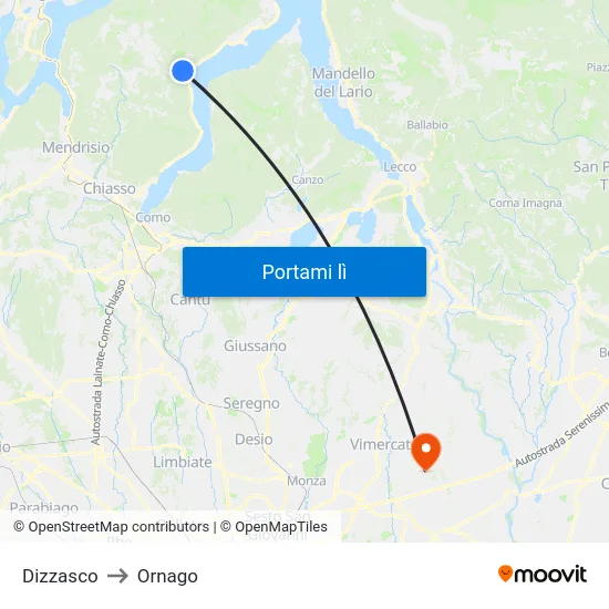 Dizzasco to Ornago map
