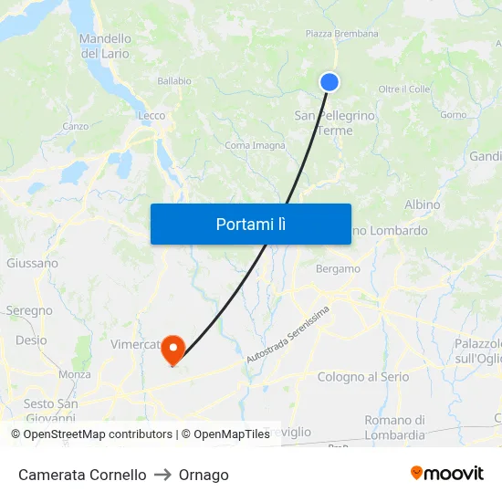 Camerata Cornello to Ornago map
