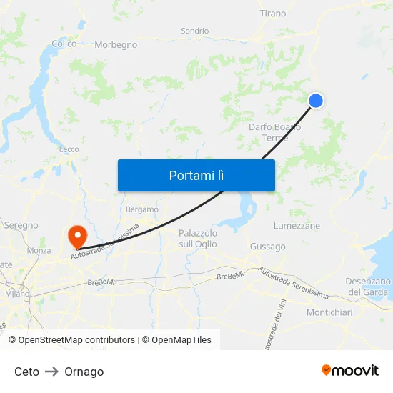 Ceto to Ornago map