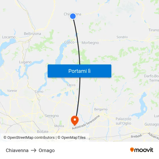 Chiavenna to Ornago map